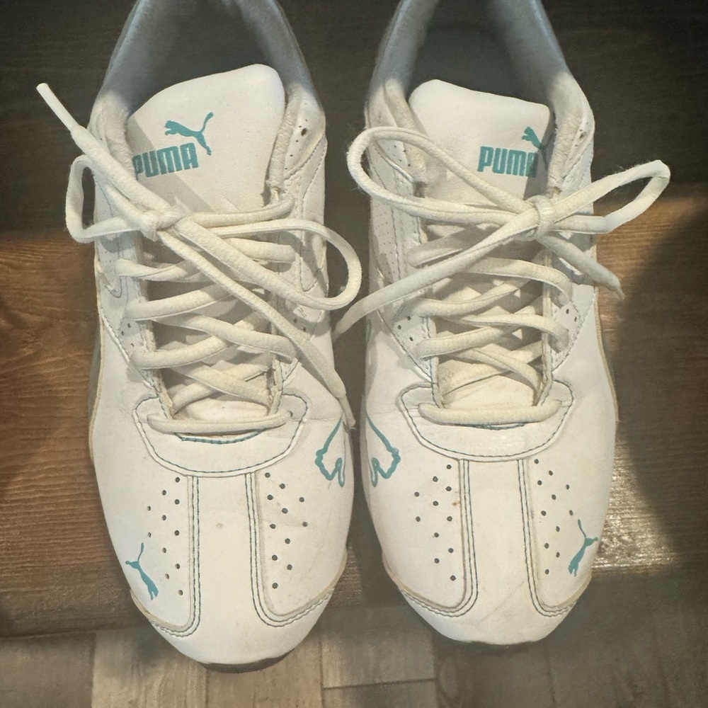 Puma White Sneakers with Teal Accents